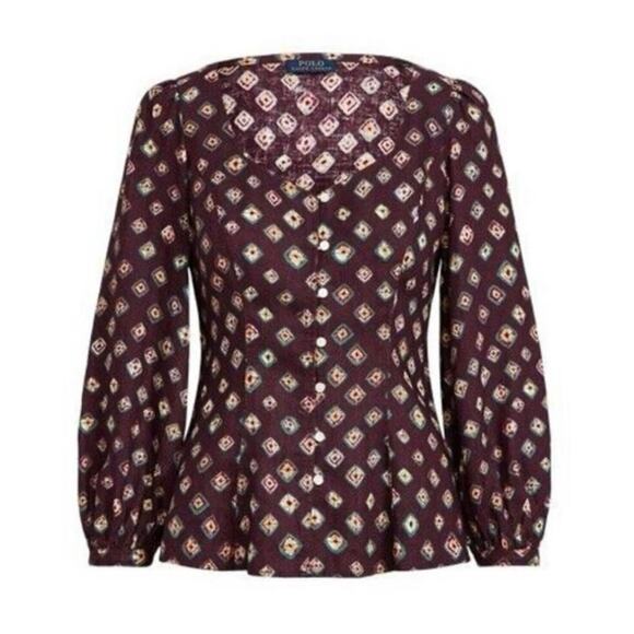 Polo by Ralph Lauren Tops - Polo Ralph Lauren Printed Linen Blouse Size 8